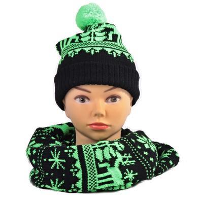 Zelený zimný komplet čiapka a šál Veronika