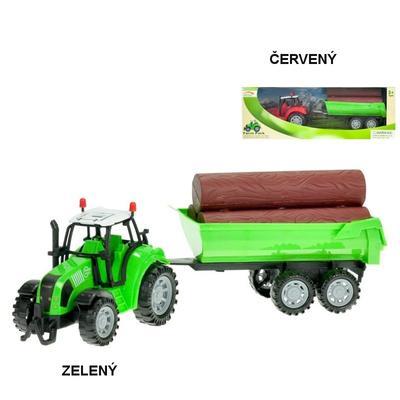 Traktor s vlekem a dřevem 34cm Balu zelený, Zelený