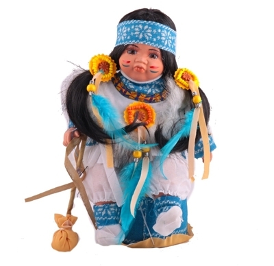 Porcelánová panenka Cashibo indián s bubnem 30 cm - 1