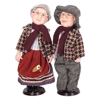DOLL set Oldřiška porcelánové panenky děda s babičkou 40 cm
