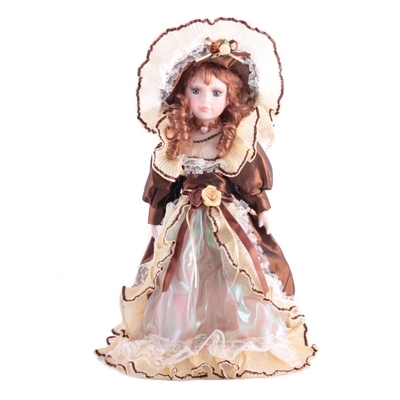 Porcelánová panenka Mishel 40 cm hnědé zámecké šaty - 2