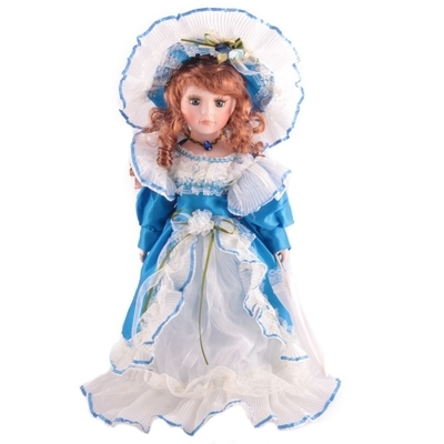 Porcelánová panenka Stela 40 cm modré zámecké šaty - 2